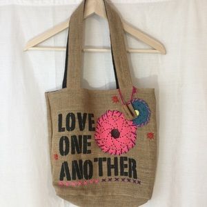Burlap “Love One Another” Bag